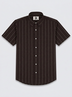 Men's Dark Brown Pinstripe Formal Shirt Regular Fit | Full & Half Sleeve