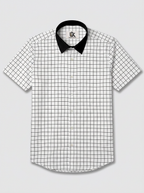 Men's White Black Windowpane Check Shirt Regular Fit Premium Formal Casual Wear