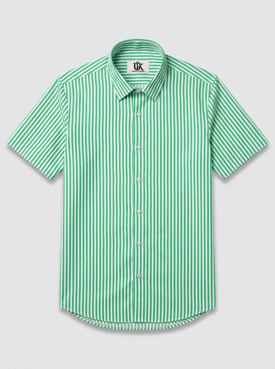 Men's Mint Green & White Vertical Striped Regular Fit Formal Shirt | Full & Half Sleeve