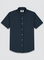 Men's Navy Blue Pinstripe Regular Fit Formal Shirt | Full & Half Sleeve