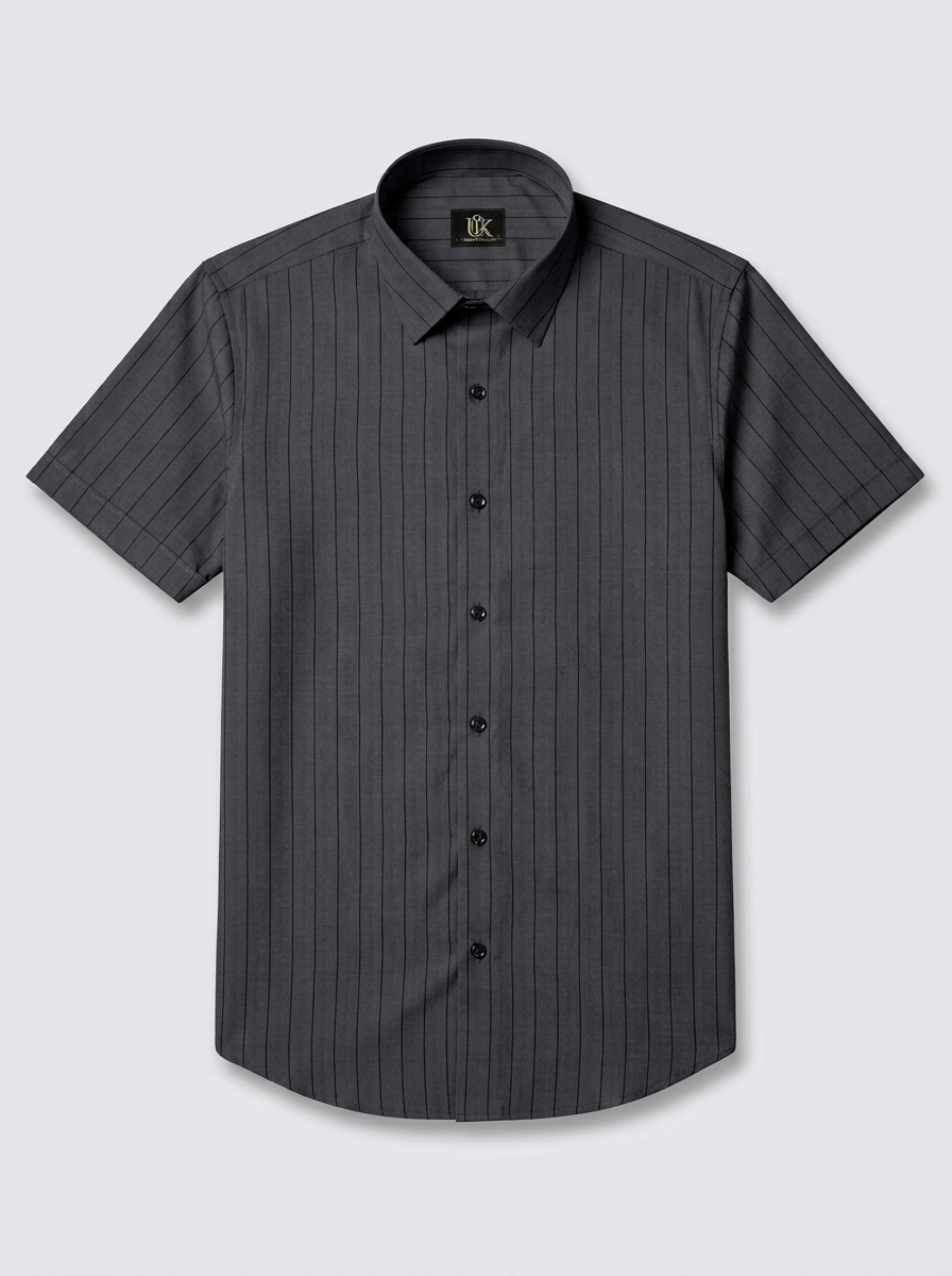 Men's Charcoal Grey Pinstripe Shirt Premium Regular Fit Formal Office Business Wear