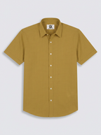 Men’s Antique Mustard Gold Textured Regular Fit Formal Casual Shirt, Full & Half Sleeve