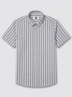 Men's Grey & White Vertical Striped Regular Fit Formal Shirt | Full & Half Sleeve
