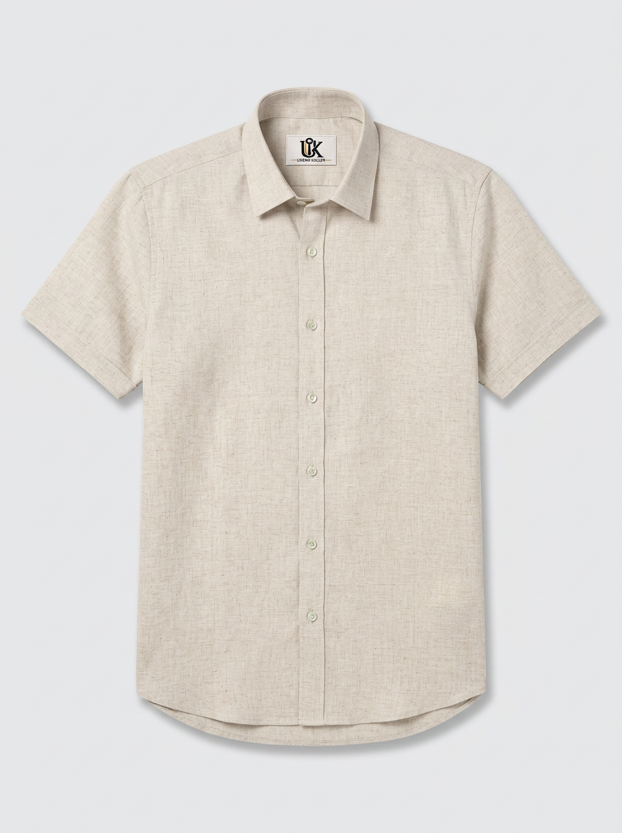 Men’s Natural Oatmeal Beige Textured Regular Fit Formal Casual Shirt, Full & Half Sleeve