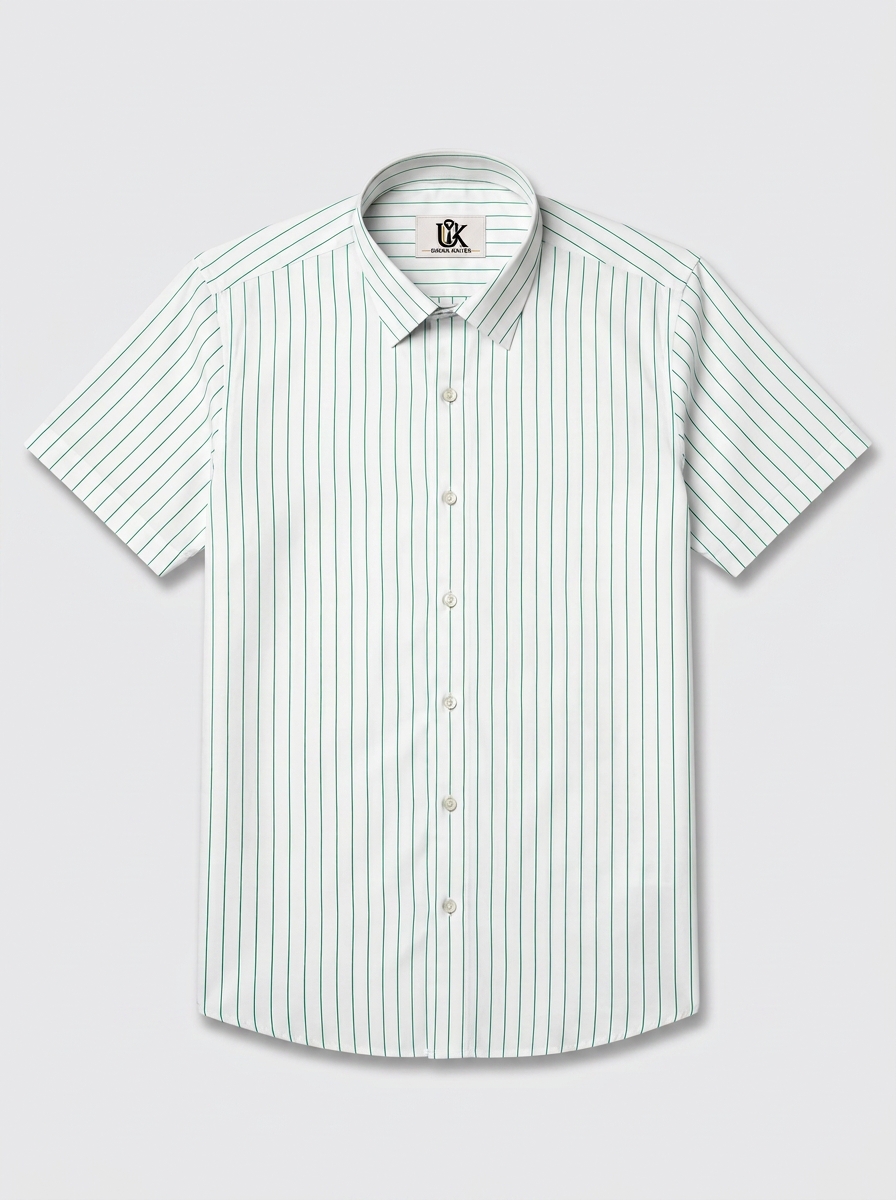 Men's White Green Pinstripe Regular Fit Formal Shirt | Full & Half Sleeve