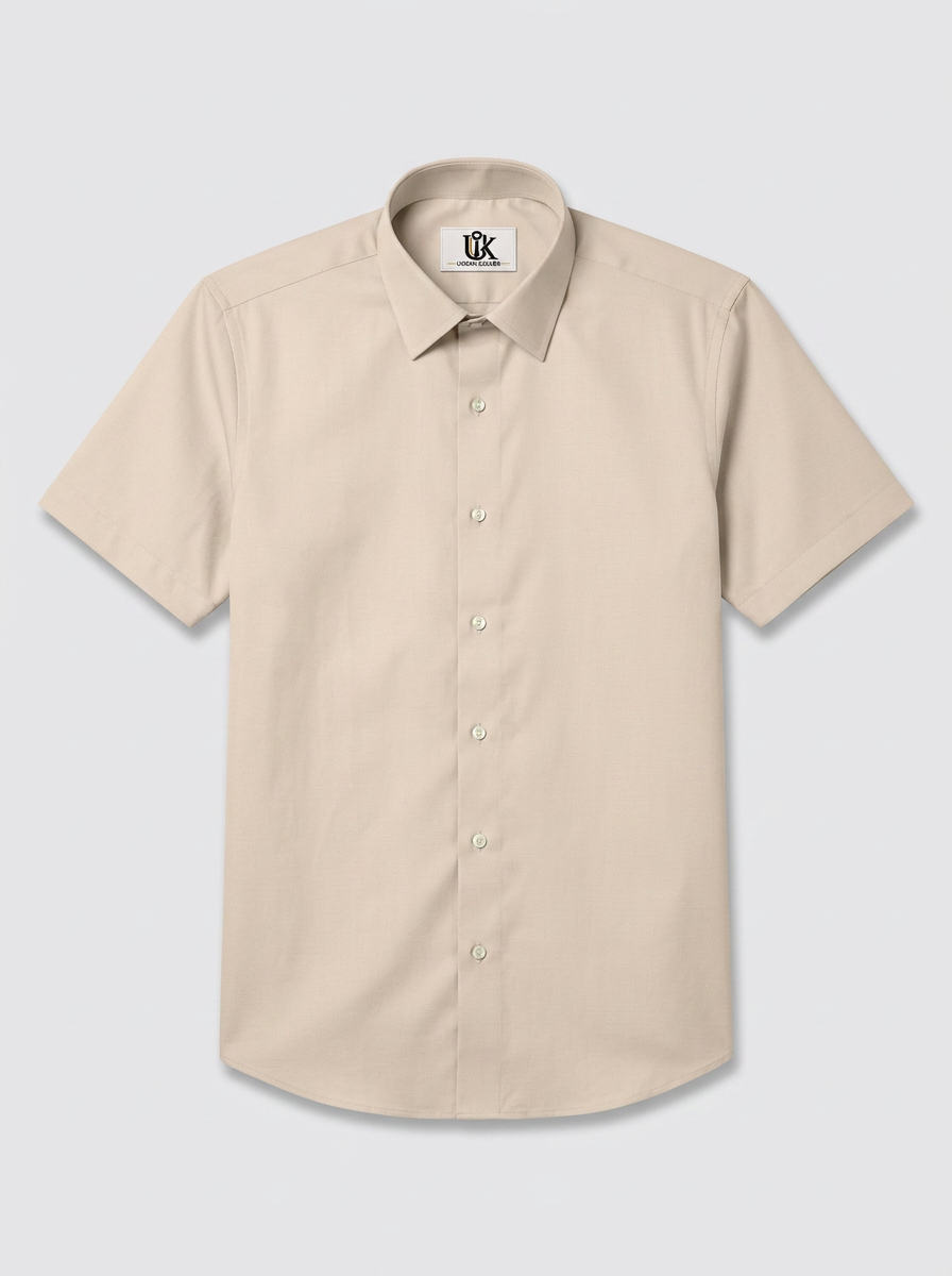 Men’s Cream Beige Textured Regular Fit Formal Casual Shirt, Full & Half Sleeve