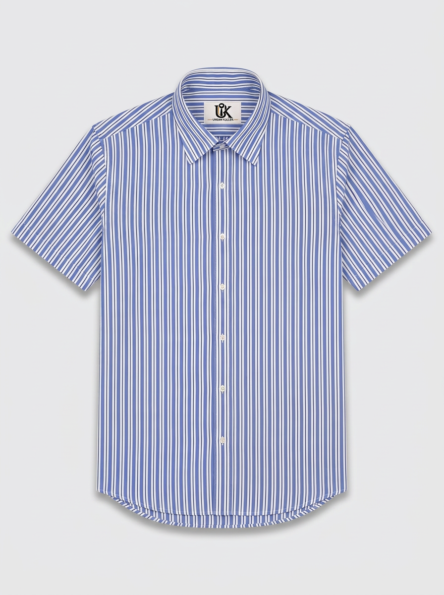 Men's White & Royal Blue Striped Regular Fit Formal Shirt | Full & Half Sleeve