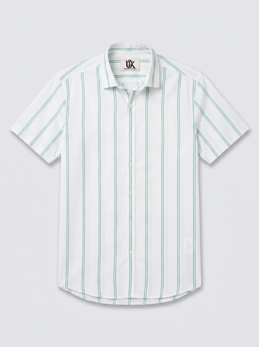 Men's White & Mint Green Striped Regular Fit Formal Shirt | Full & Half Sleeve