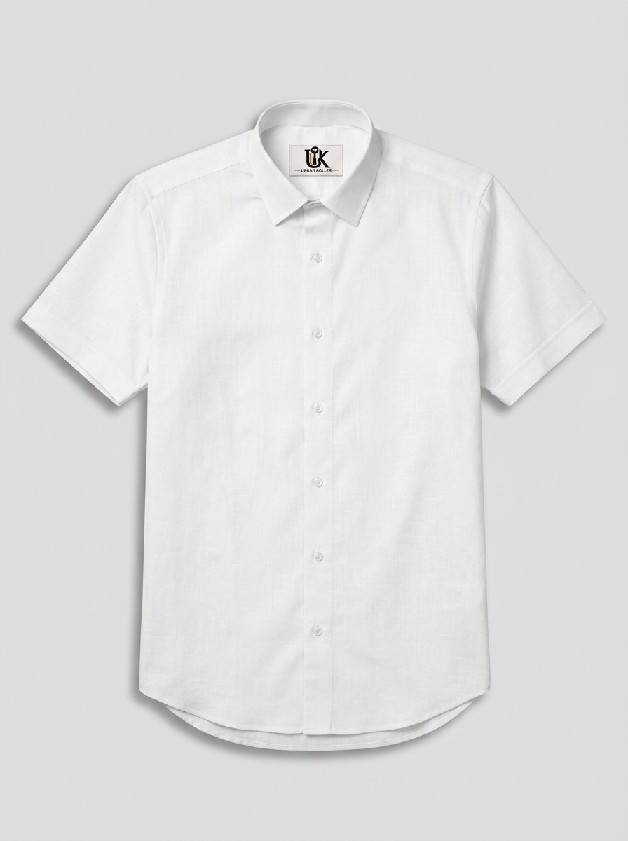 Men’s Pure White Textured Regular Fit Formal Casual Shirt, Full & Half Sleeve