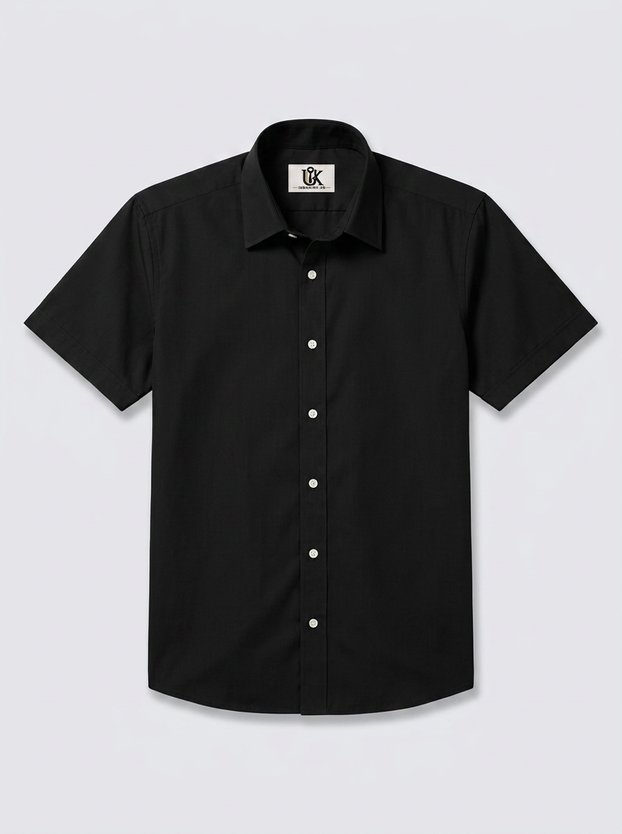 Men’s Jet Black Solid Regular Fit Formal Casual Shirt, Full & Half Sleeve