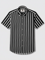 Men's Black & White Striped Regular Fit Formal Shirt | Full & Half Sleeve