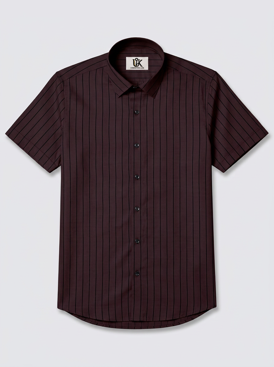 Men's Coffee Brown Pinstripe Formal Shirt Regular Fit | Full & Half Sleeve
