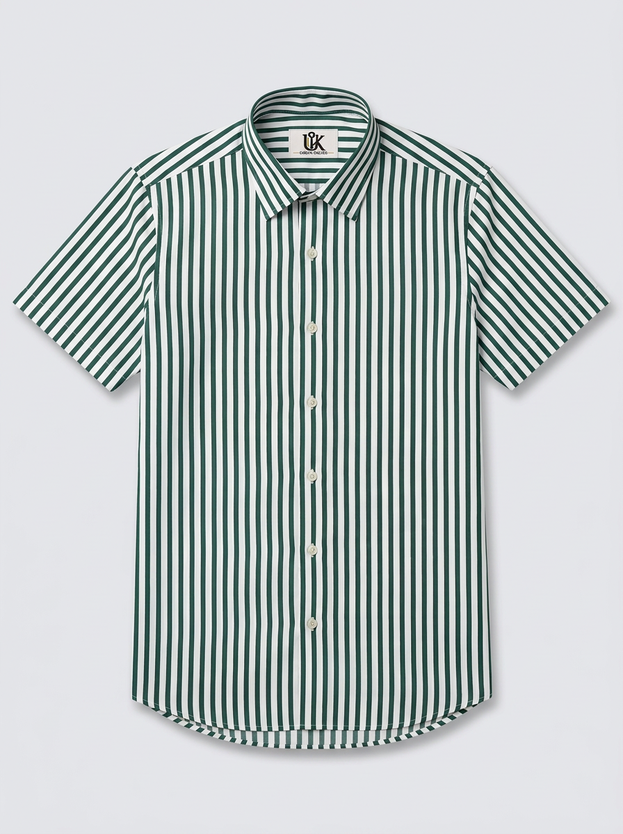 Men's White & Forest Green Striped Regular Fit Formal Shirt | Full & Half Sleeve