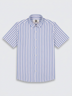 Men's Sky Blue & White Vertical Striped Regular Fit Formal Shirt | Full & Half Sleeve