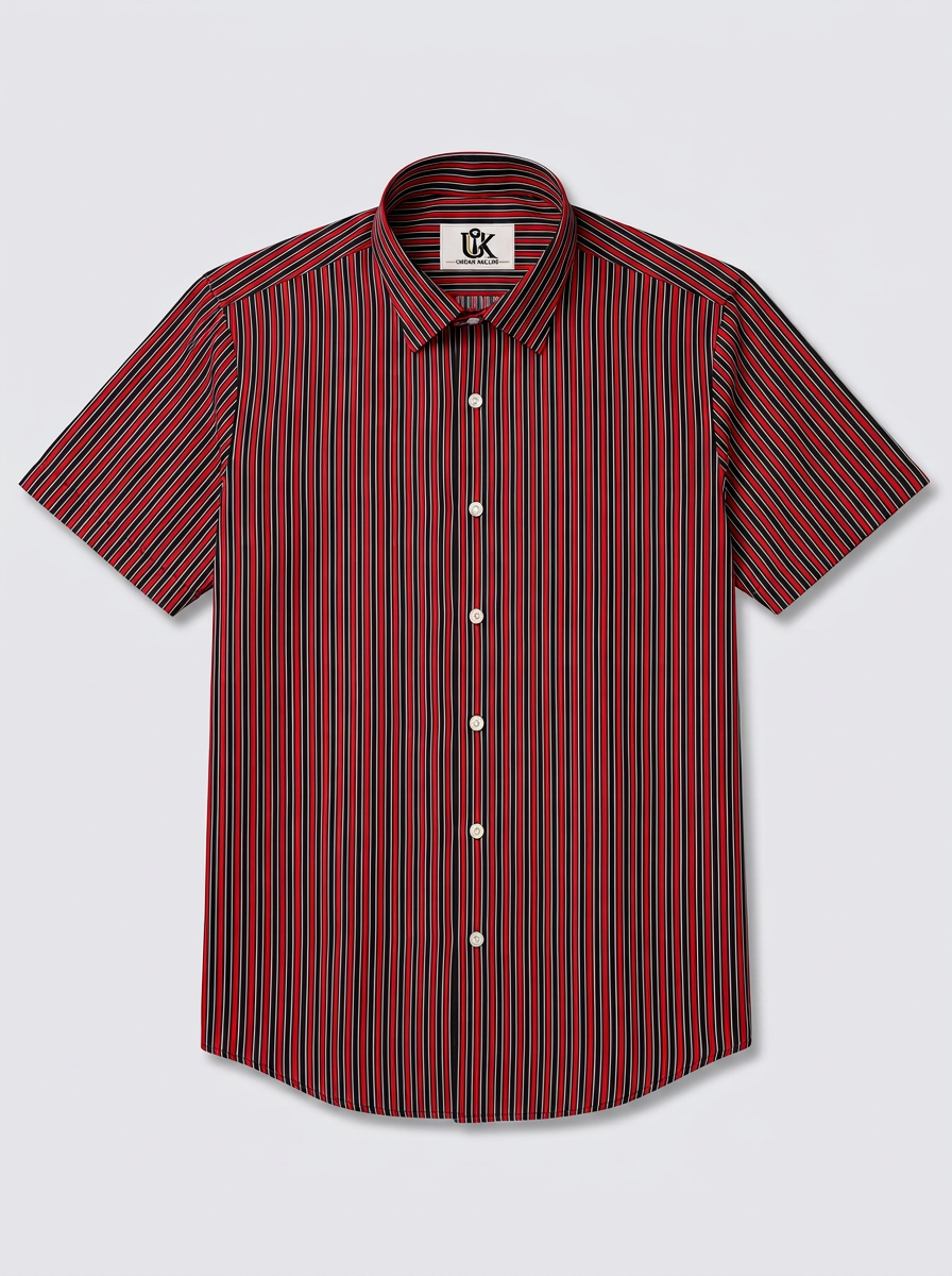 Men's Black, Red & White Pinstriped Regular Fit Formal Shirt | Full & Half Sleeve
