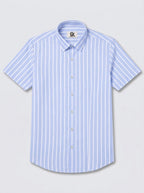 Men's Sky Blue & White Vertical Striped Regular Fit Formal Shirt | Full & Half Sleeve
