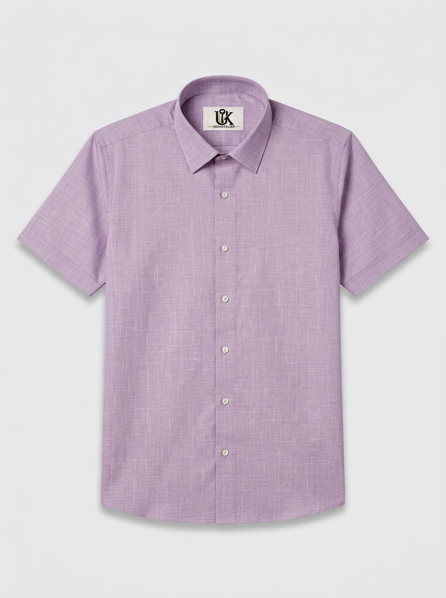 Men’s Lavender Lilac Textured Regular Fit Formal Casual Shirt, Full & Half Sleeve