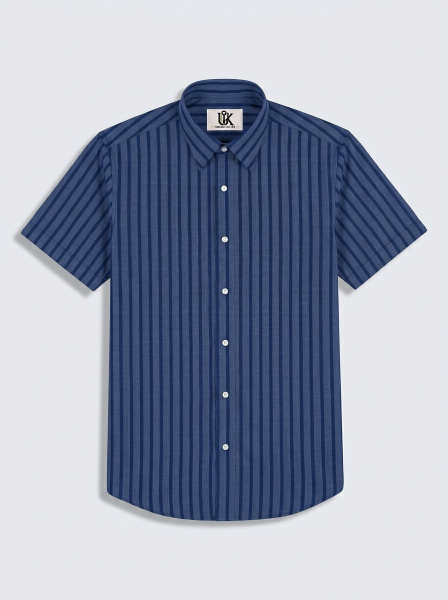 Men's Blue Vertical Stripe Formal Shirt Regular Fit | Full & Half Sleeve