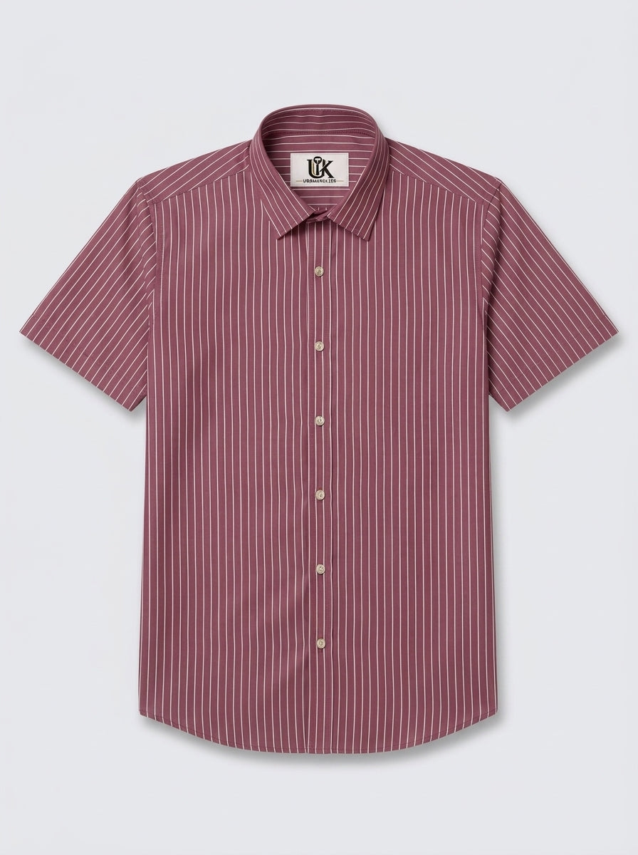 Men's Dusty Rose Pink & White Striped Regular Fit Formal Shirt | Full & Half Sleeve