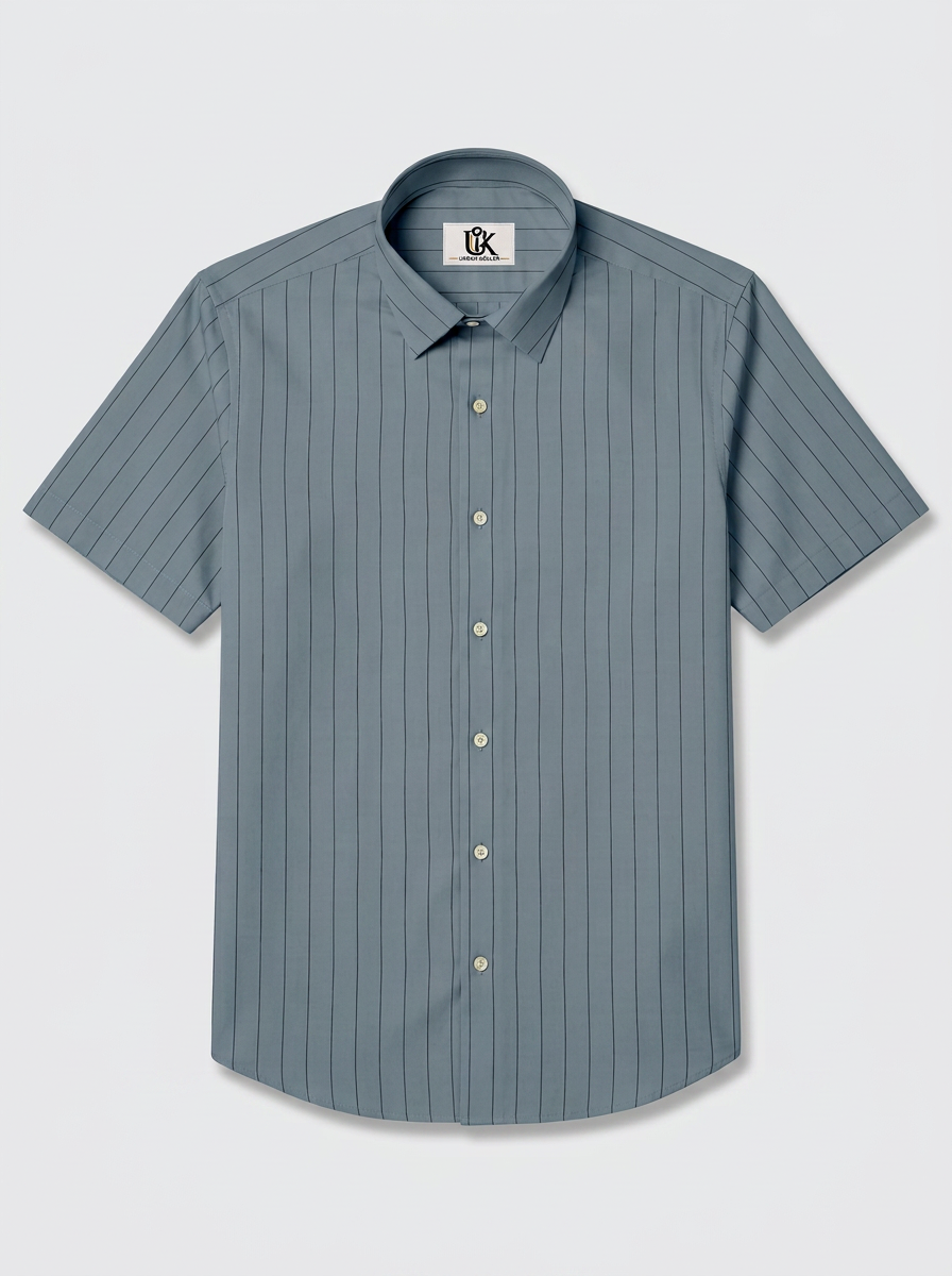 Men's Steel Blue Pinstripe Shirt Premium Regular Fit Formal Office Business Wear