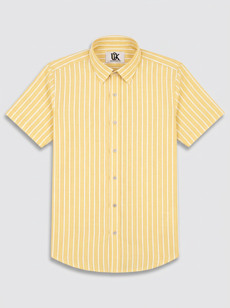 Men’s Butter Yellow & White Pinstripe Regular Fit Formal Shirt | Full & Half Sleeve