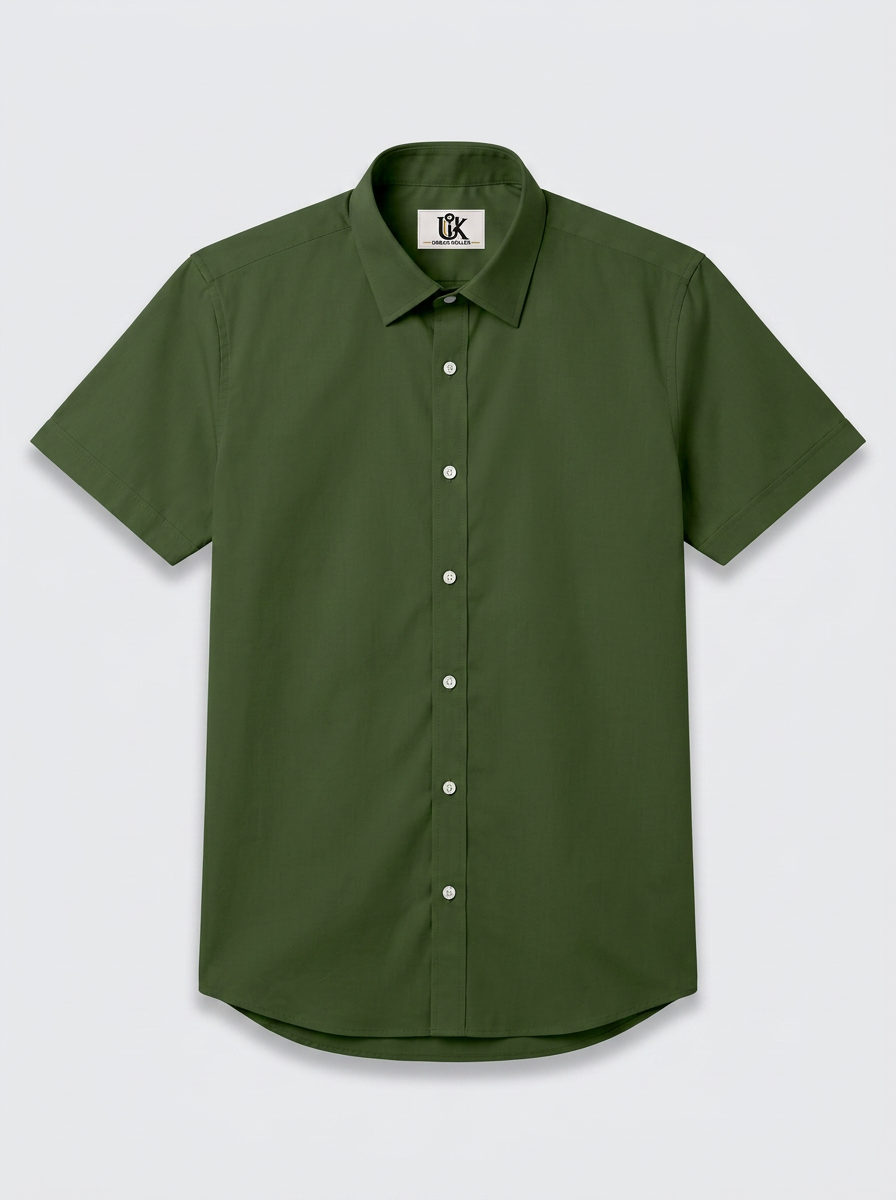 Men’s Army Olive Green Solid Regular Fit Formal Casual Shirt, Full & Half Sleeve