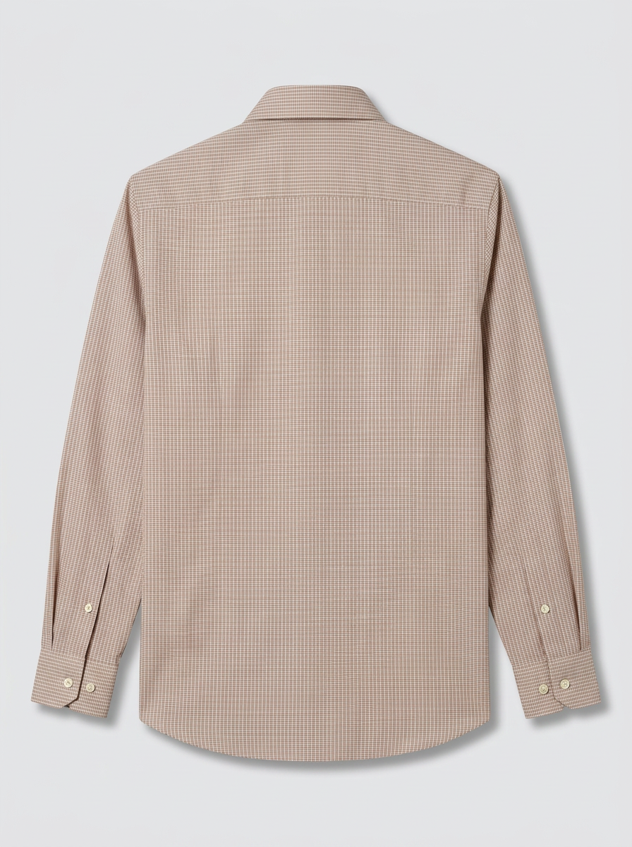 Men’s Light Taupe Beige Micro Check Regular Fit Formal Casual Shirt, Full & Half Sleeve