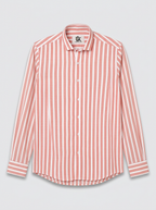 Men's Coral Peach & White Striped Regular Fit Formal Shirt | Full & Half Sleeve