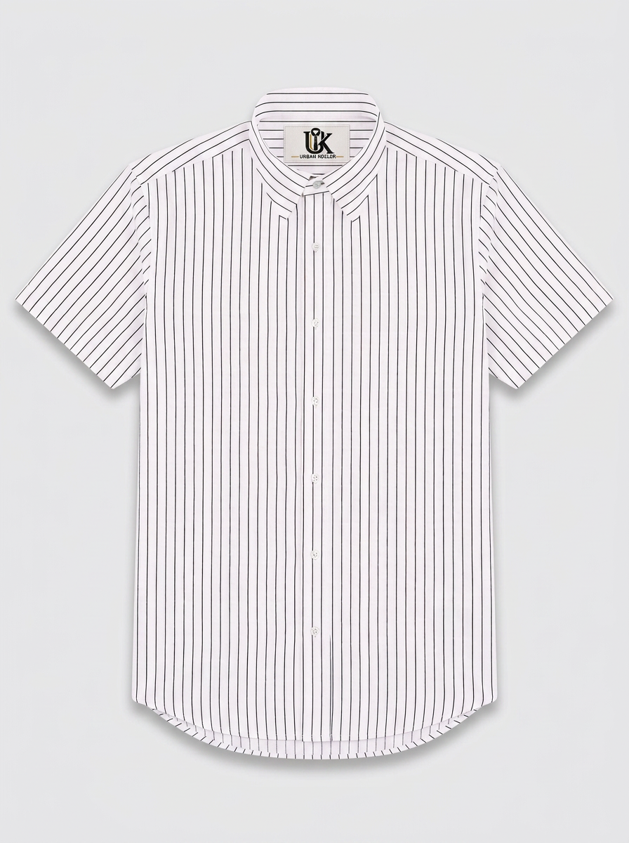 Men's White Black Pinstripe Regular Fit Formal Shirt | Full & Half Sleeve