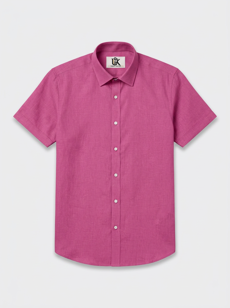 Men’s Fuchsia Pink Textured Regular Fit Formal Casual Shirt, Full & Half Sleeve
