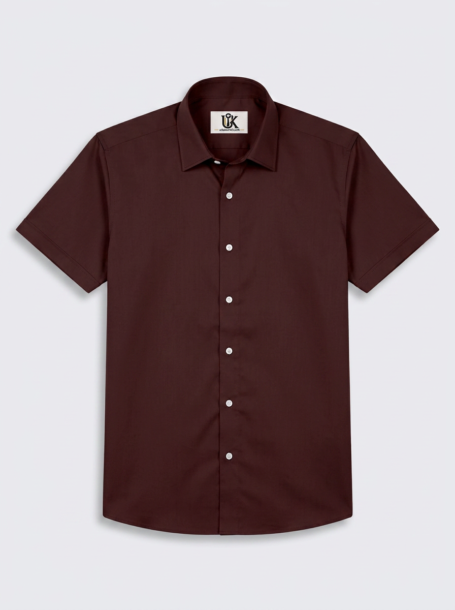 Men’s Dark Oxblood Maroon Satin-Finish Regular Fit Formal Shirt, Full & Half Sleeve