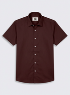 Men’s Dark Oxblood Maroon Satin-Finish Regular Fit Formal Shirt, Full & Half Sleeve