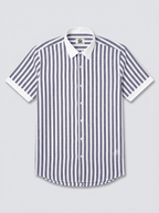 Men's Navy Blue White Bold Stripe Formal Shirt Regular Fit Premium Casual Wear