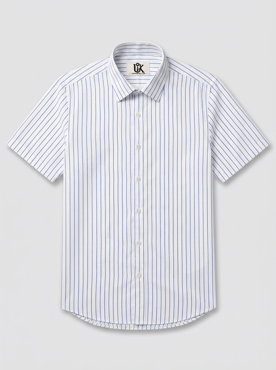 Men's White & Royal Blue Pinstripe Regular Fit Formal Shirt | Full & Half Sleeve