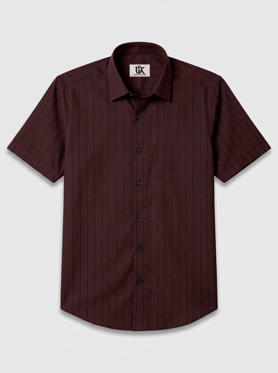 Men's Coffee Brown Pinstripe Formal Shirt Regular Fit | Full & Half Sleeve