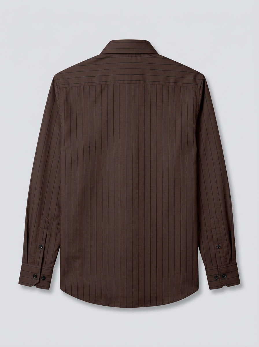 Men's Dark Chocolate Brown Pinstriped Regular Fit Formal Shirt | Full & Half Sleeve