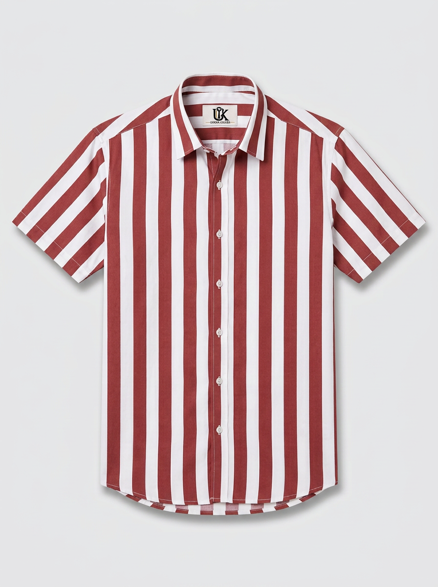 Men's White & Rust Red Striped Regular Fit Formal Shirt | Full & Half Sleeve