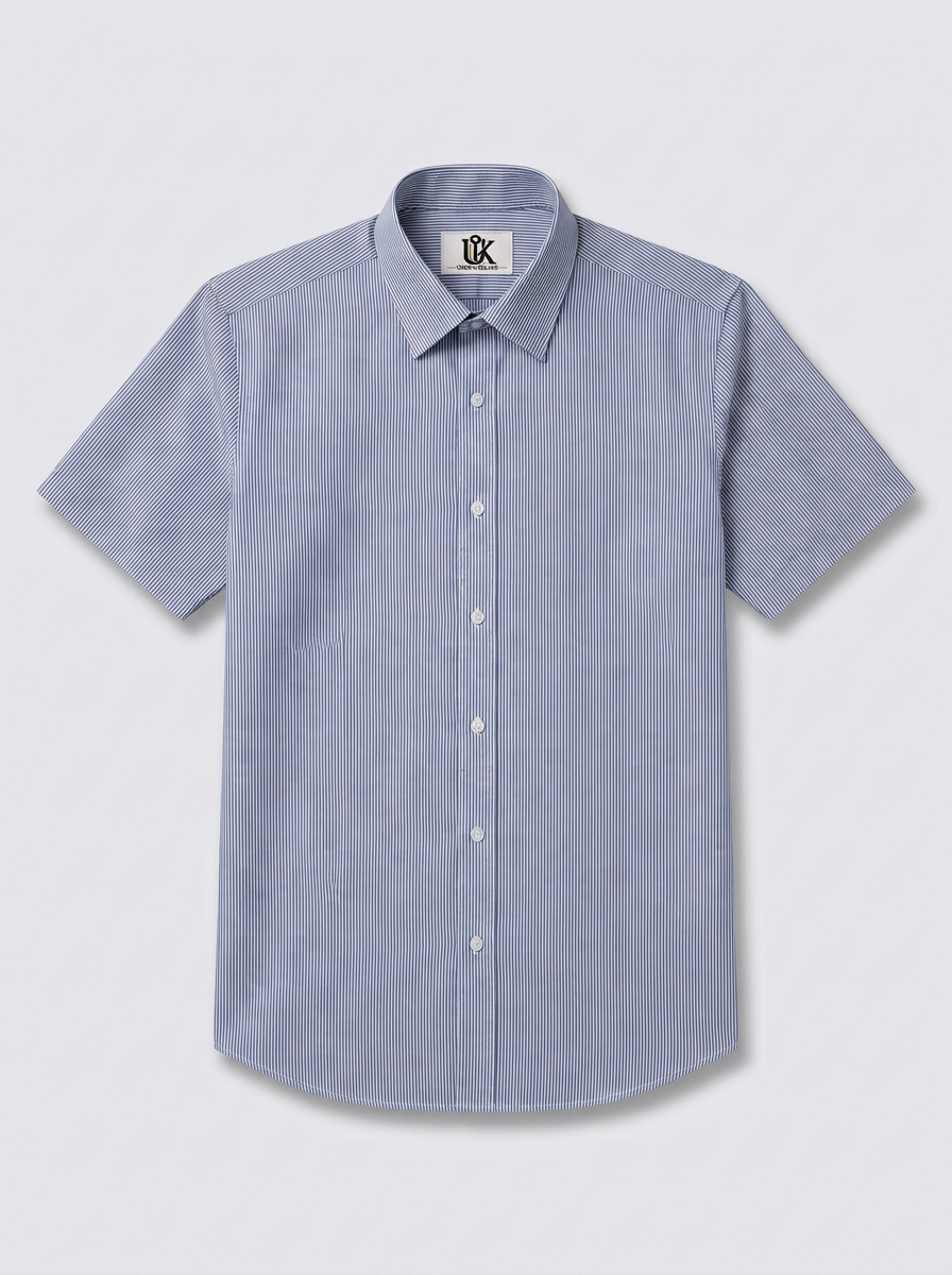 Men's White & Navy Blue Pinstripe Regular Fit Formal Shirt | Full & Half Sleeve