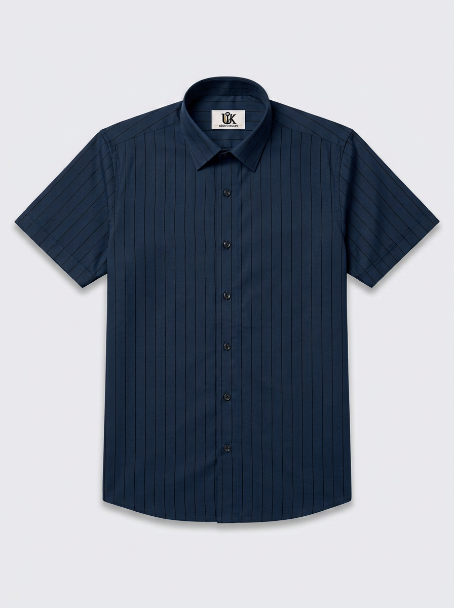 Men's Navy Blue Pinstripe Shirt Regular Fit Premium Formal Business Casual Wear