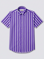 Men's Royal Purple & White Striped Regular Fit Formal Shirt | Full & Half Sleeve