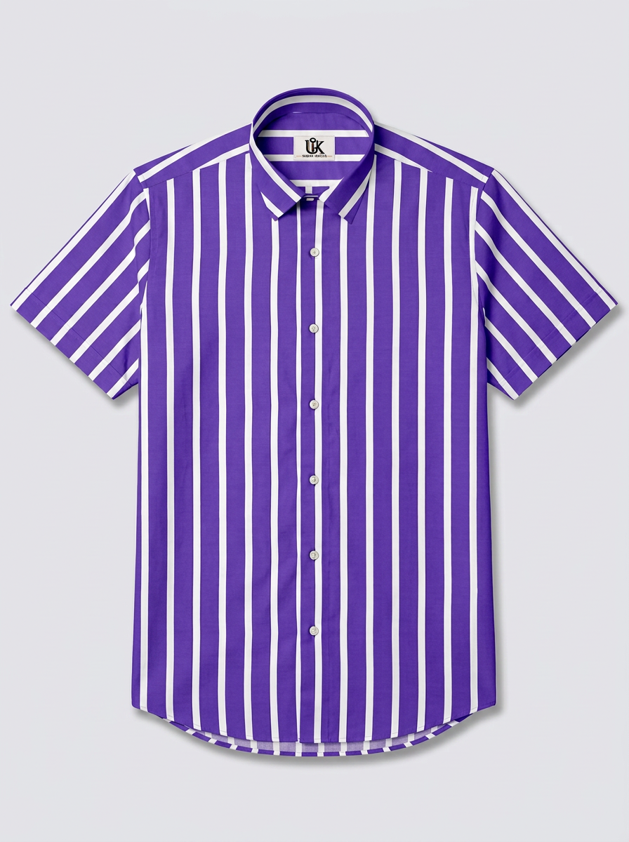 Men's Royal Purple & White Striped Regular Fit Formal Shirt | Full & Half Sleeve