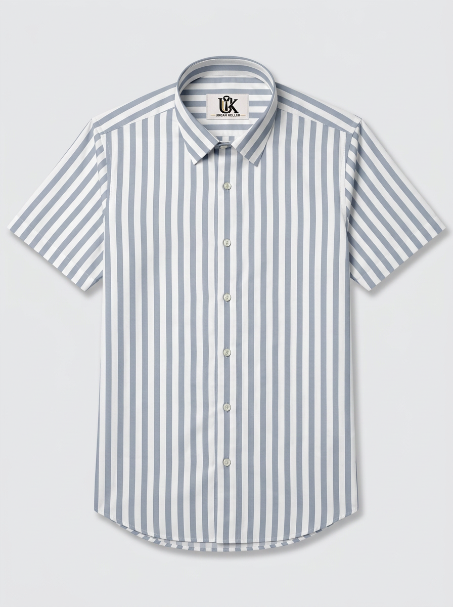 Men's White & Light Grey Striped Regular Fit Formal Shirt | Full & Half Sleeve