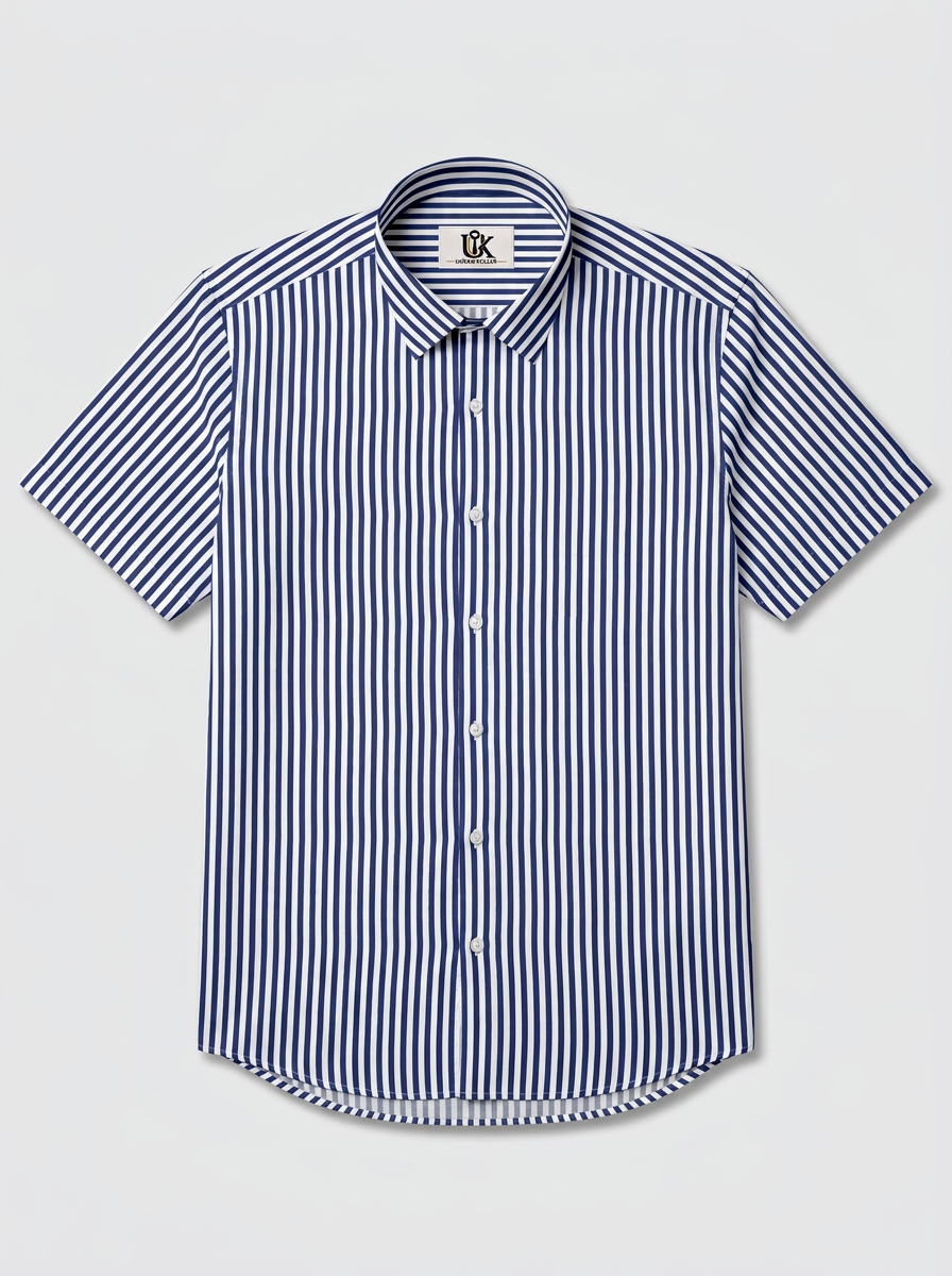Men’s Royal Blue & White Vertical Stripe Regular Fit Formal Casual Shirt, Full & Half Sleeve
