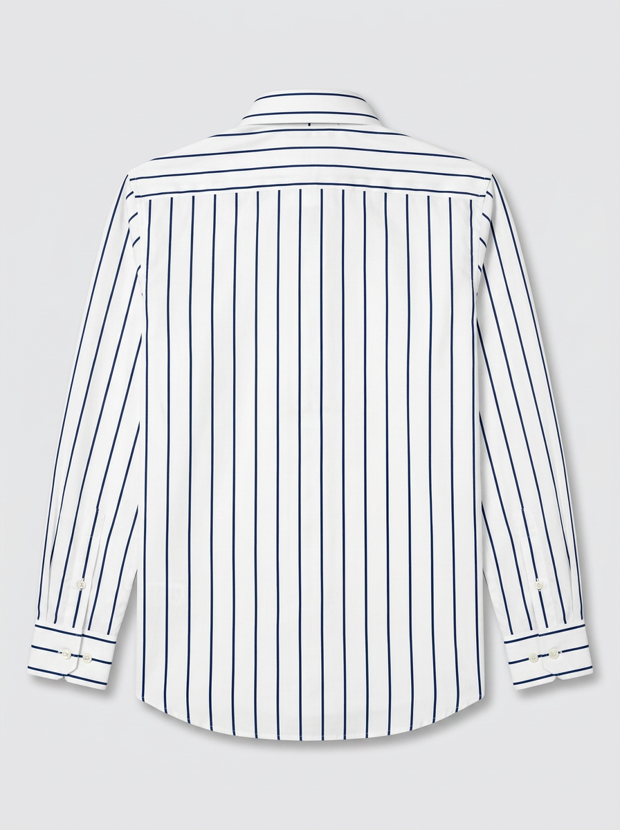 Men's White Navy Blue Stripe Shirt Regular Fit Premium Formal Casual Wear