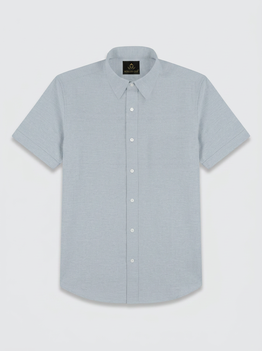 Men’s Light Steel Grey Textured Shirt, Regular Fit Formal Casual Full & Half Sleeve