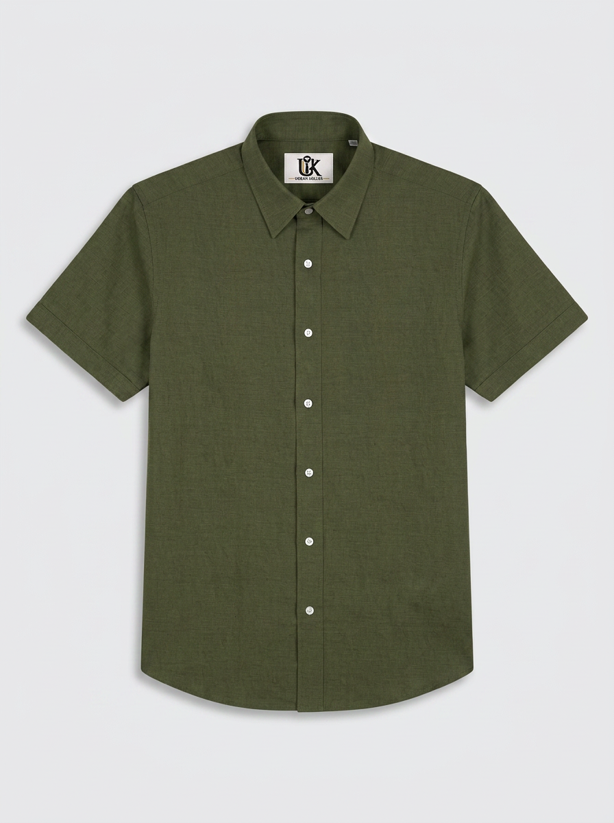 Men’s Olive Green Solid Textured Shirt, Regular Fit Formal Casual Full Sleeve