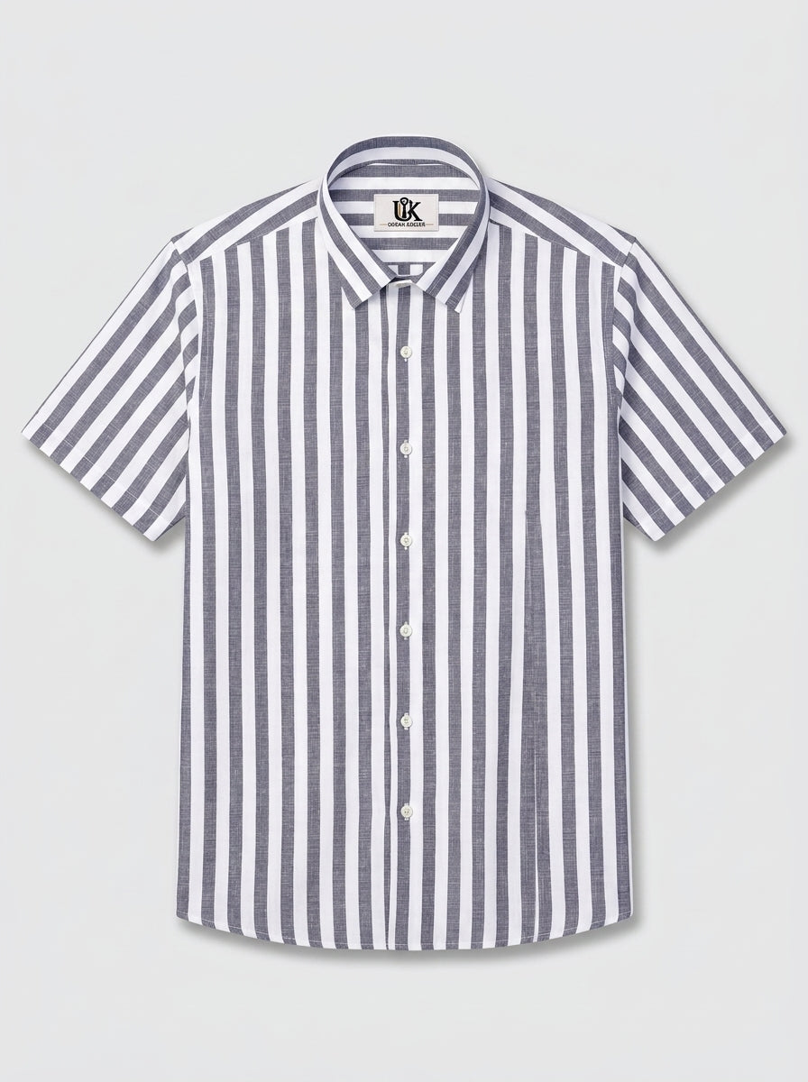 Men's Blue & White Vertical Striped Regular Fit Formal Shirt | Full & Half Sleeve