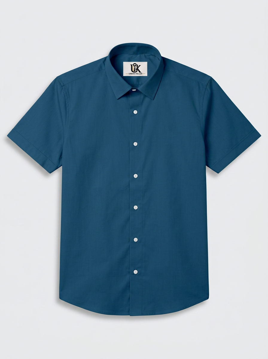 Men’s Deep Ocean Blue Solid Regular Fit Formal Casual Shirt, Full & Half Sleeve
