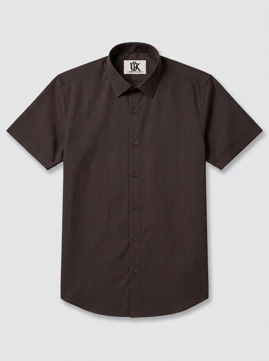 Men’s Dark Chocolate Brown Textured Regular Fit Formal Casual Shirt, Full & Half Sleeve