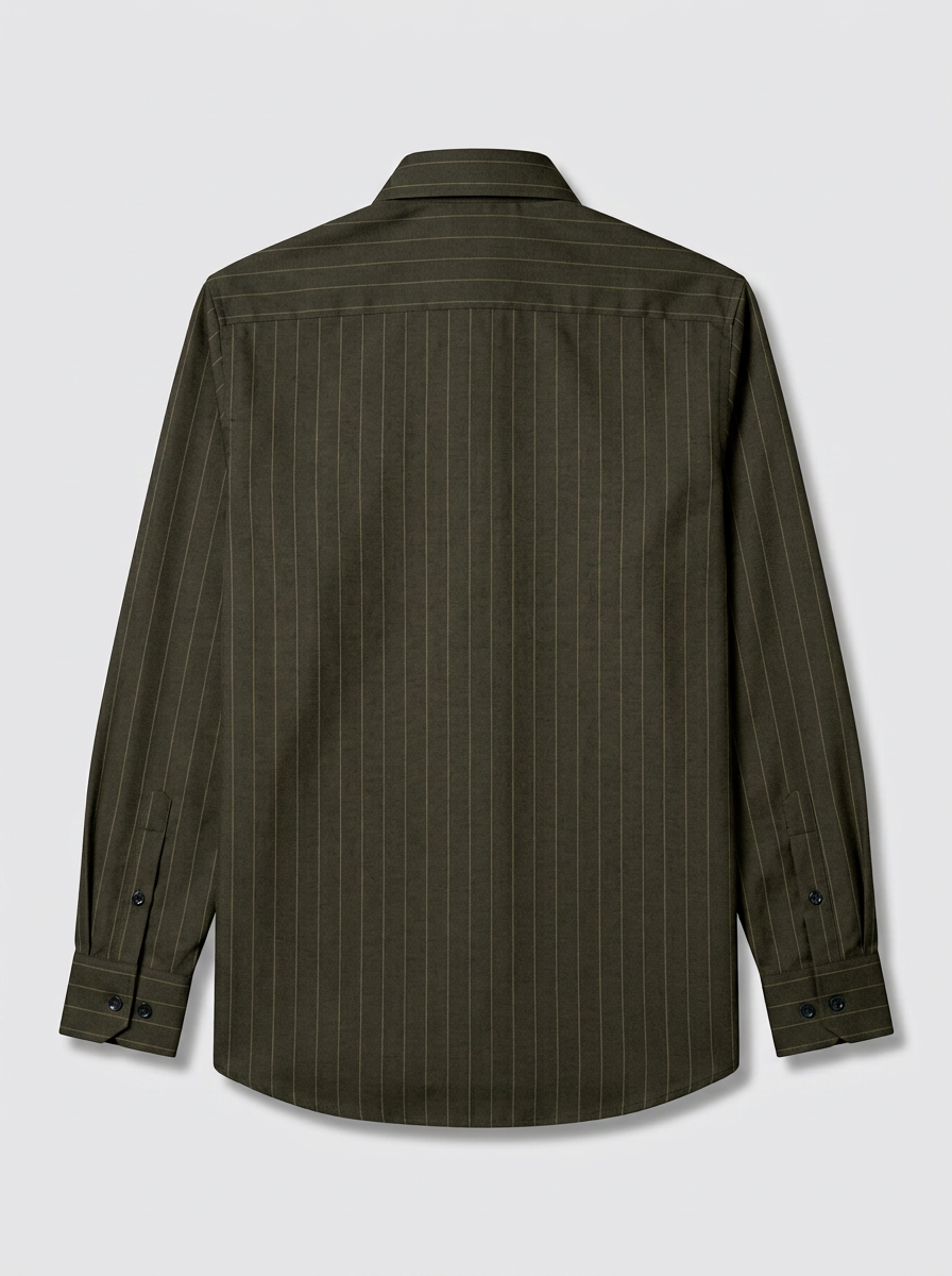 Men's Dark Olive Green Pinstripe Shirt Regular Fit Premium Formal Business Casual Wear